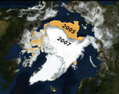 Changes in the extent of sea ice over time